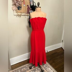 Entro Red Strapless Dress with Pleated Bodice